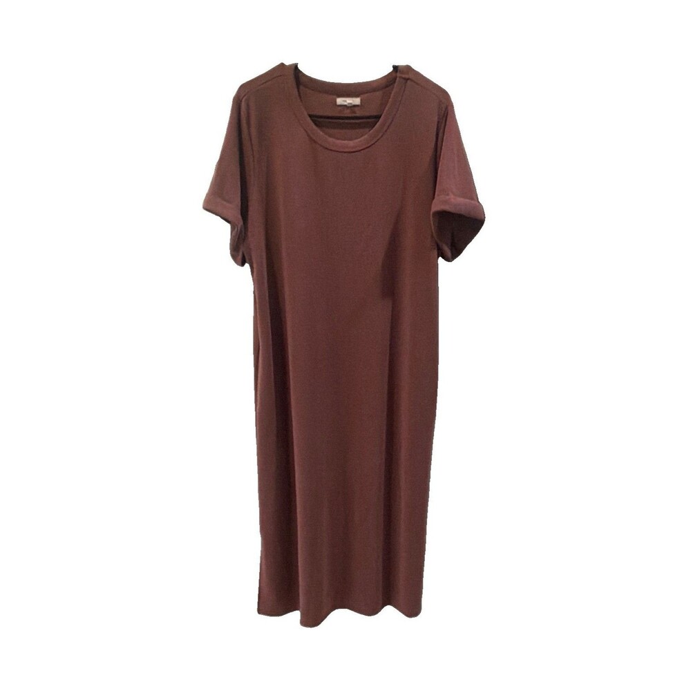 Maurice’s Mauve Ribbed Knit Polyester Round Neck Stretch T-Shirt Dress XXL Midi
